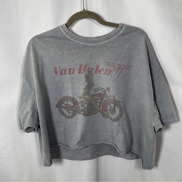 Van Halen Boxy Cropped Tee with Pin-Up Motorcycle Graphic S/M - Picture 4 of 10